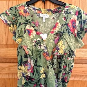 NWT Green Floral Wrap Dress